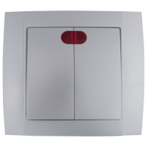 Intrerupator dublu cu led 10A Argintiu HAKAN